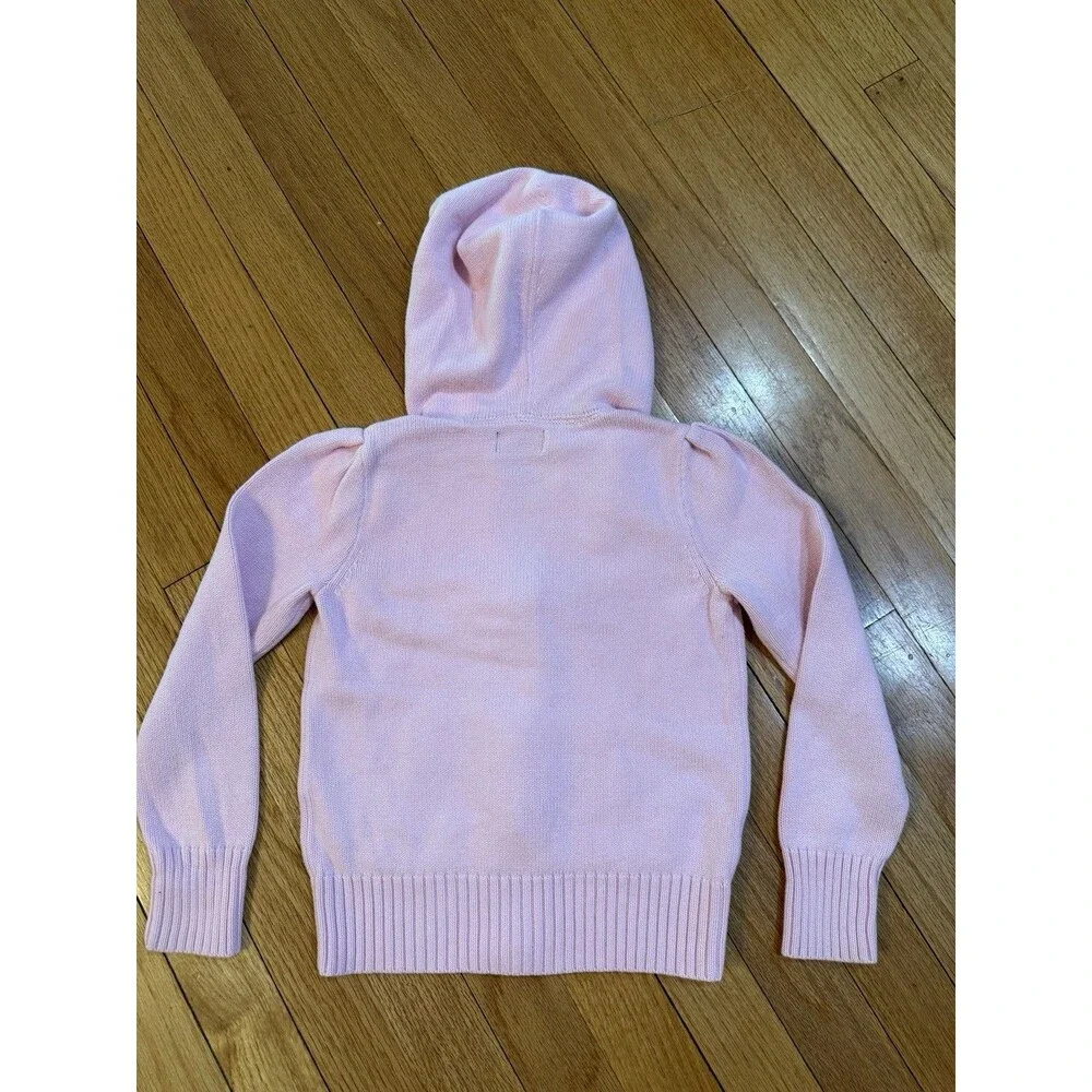 Ralph Lauren Girls Zip Up Knit Cardigan Sweater Size 6x Light Pink Hooded EUC